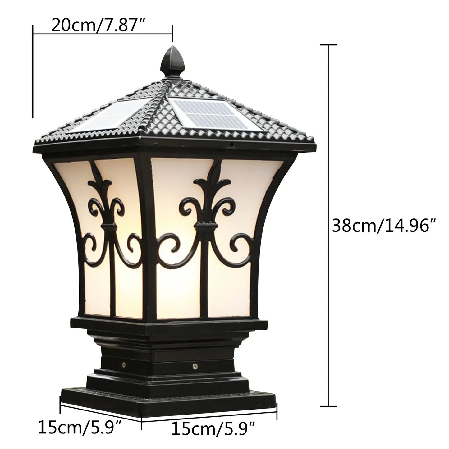 Solar Powered Post Light LED Pillar Light Garden Lawn Outdoor Black Waterproof Decor Lamp Garden Lantern