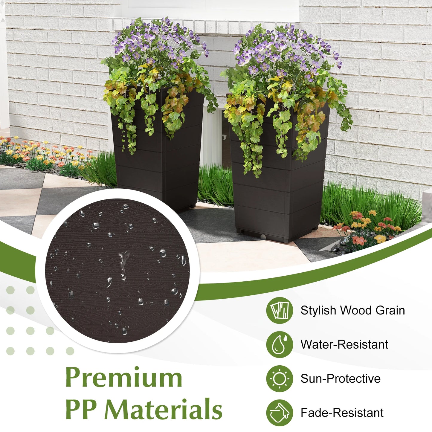23" Tall Planter Set of 2 for Indoor/ Outdoor Use Large Self-Watering Plant Pot