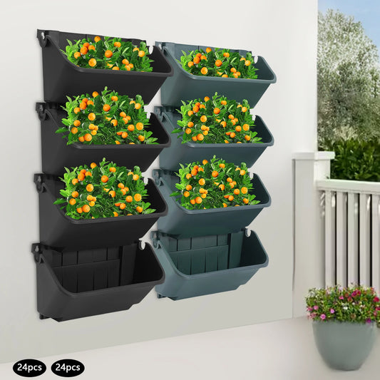 Stackable Wall Planter, 24PCS Garden Plastic Flower Pots Wall Hanging Vertical Succulents Plant Bonsai for Garden Landscape Wall