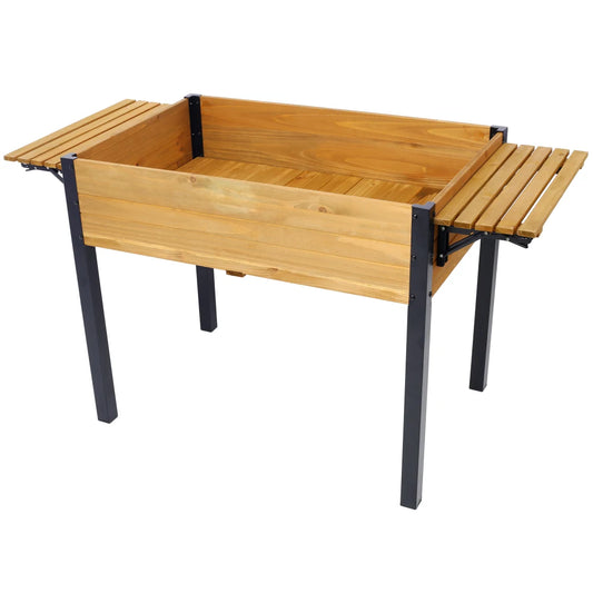Raised Garden Bed, Metal Leg Wood Planter Boxes with Folding Storage Shelf,Elevated Planter Box for Growing Fresh Herbs