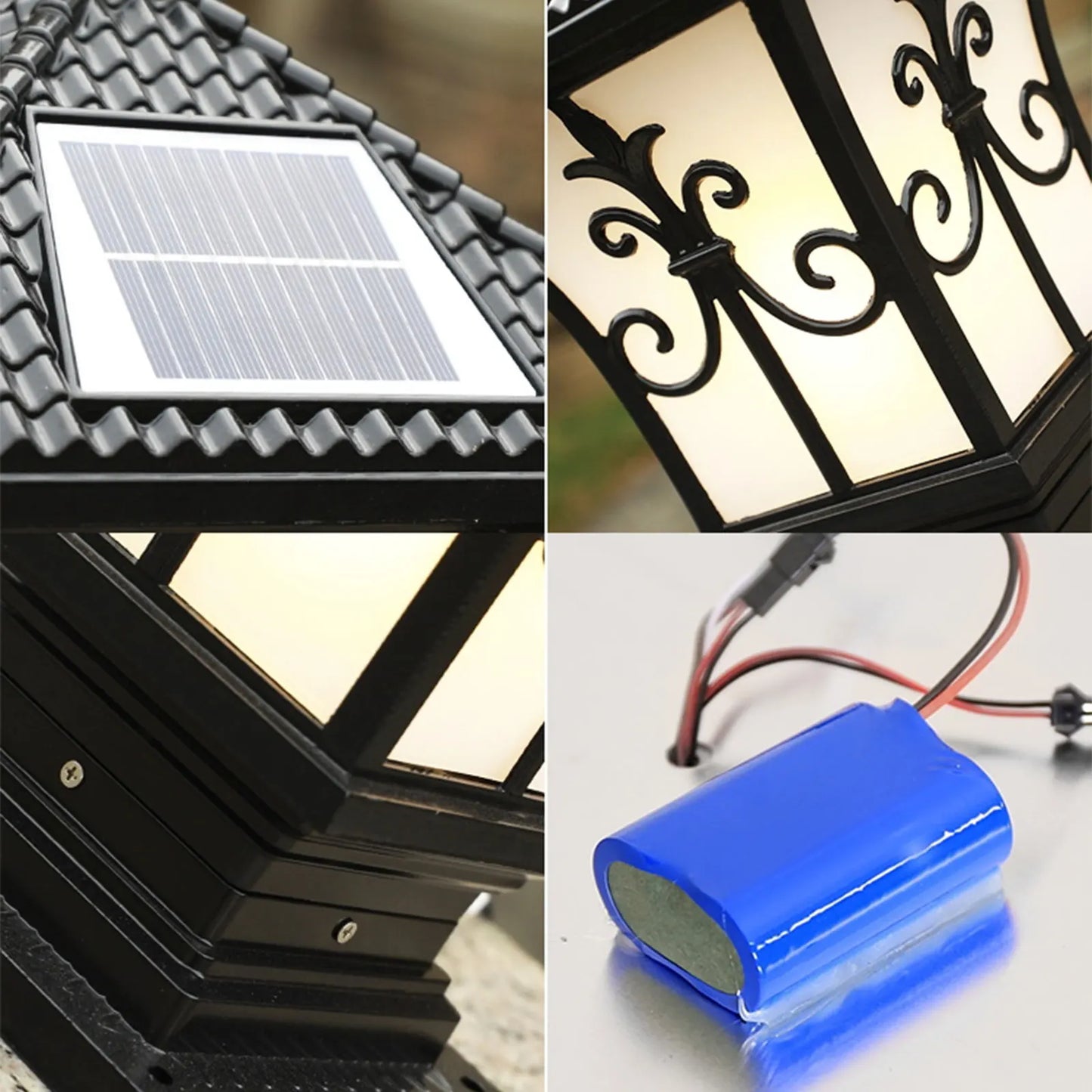 Solar Powered Post Light LED Pillar Light Garden Lawn Outdoor Black Waterproof Decor Lamp Garden Lantern